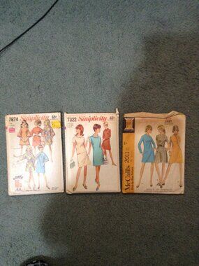 Lot of 3 Vintage late-1960s '60s CUT & COMPLETE Dress Patterns